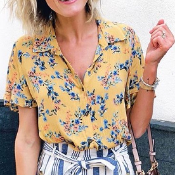 Xhilaration yellow floral flowy top women’s size XXL - Picture 1 of 5